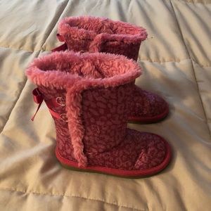 Pink sequin fur boots